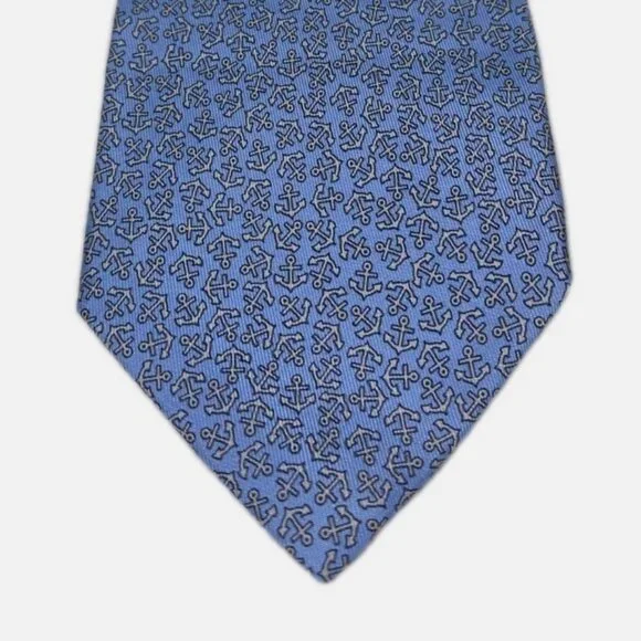 100% REAL HERMES TIE ~LIGHT BLUE WHITE SHIP SAILING BOATS ANCHORS NAUTICAL XL